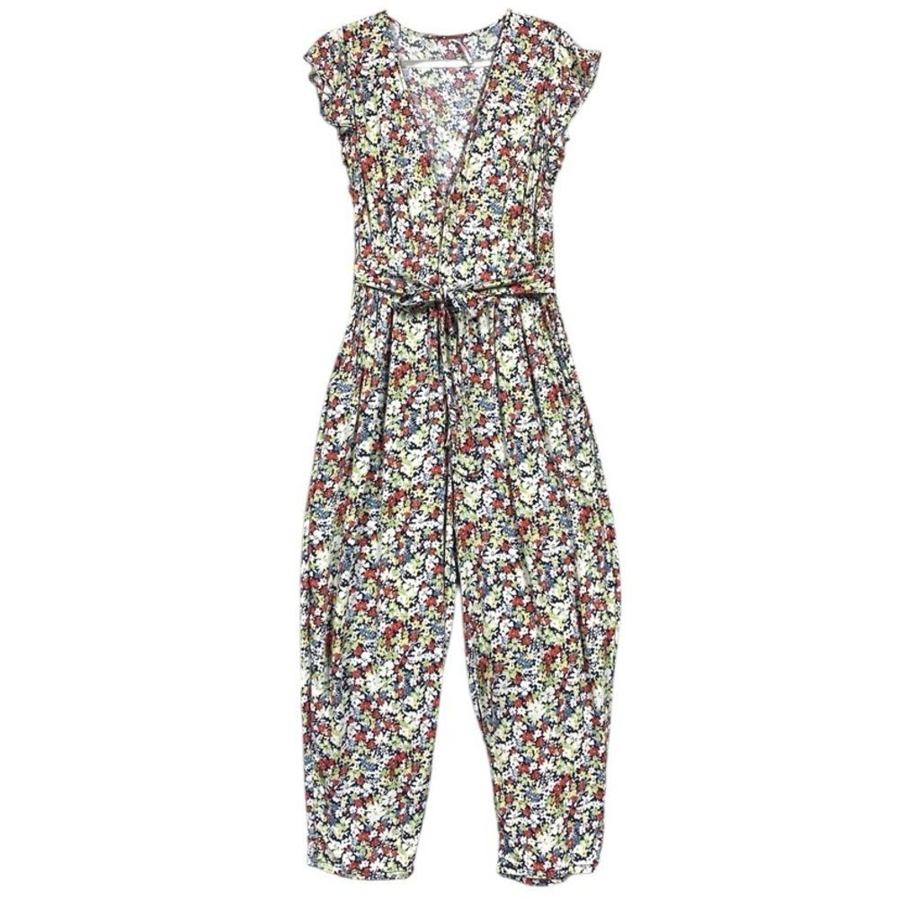 Free People Ruffle Your Feathers Printed One Piece Jumpsuit Belted Size Small